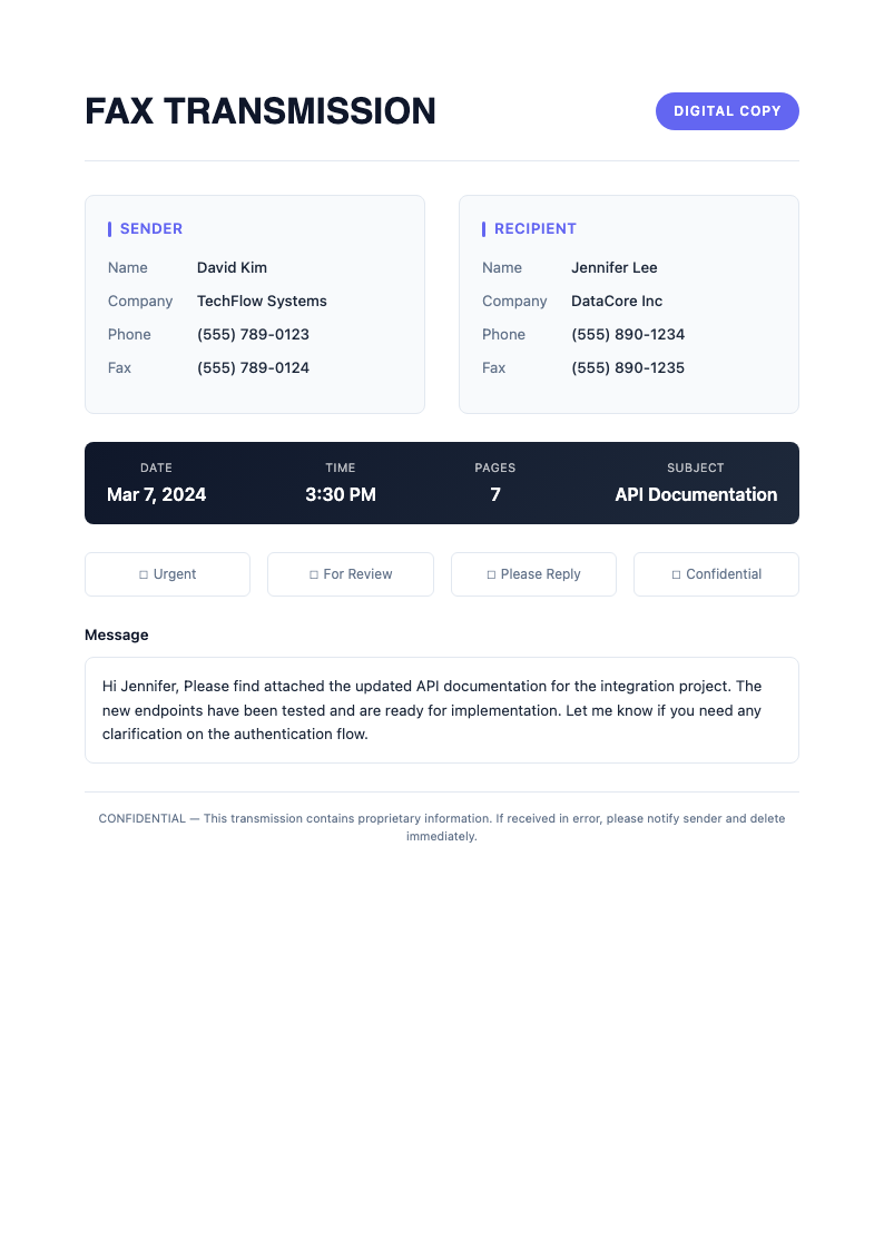 Tech modern fax cover page